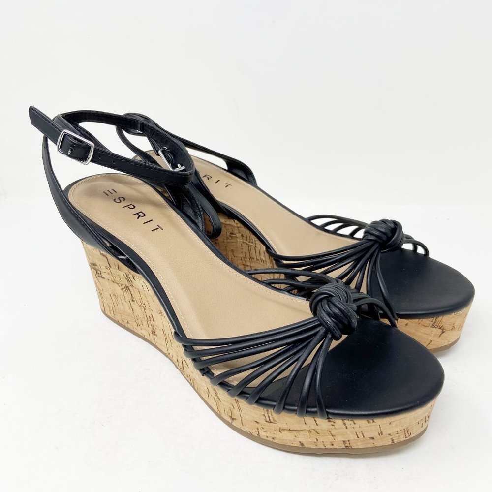 Espirit Black Vivianne Knotted Wedge Sandals Size 10 M